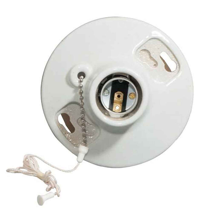 1 Porcelain Ceiling Lamp Holder With Pull Chain White Bulb Mount Light Fixture