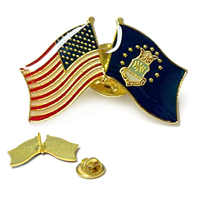 1 Air Force Flag Lapel Pin US Wings Crossed Flag Small Military Friendship Badge
