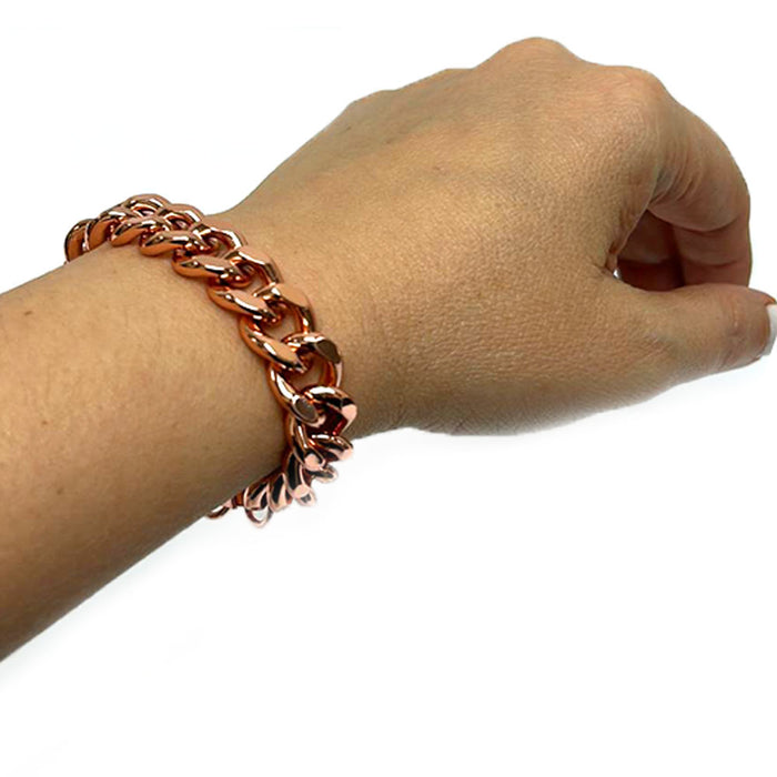 2 Pc Solid Cuban Link Bracelet Pure Copper Chunky Chain Statement Jewelry 7.5"