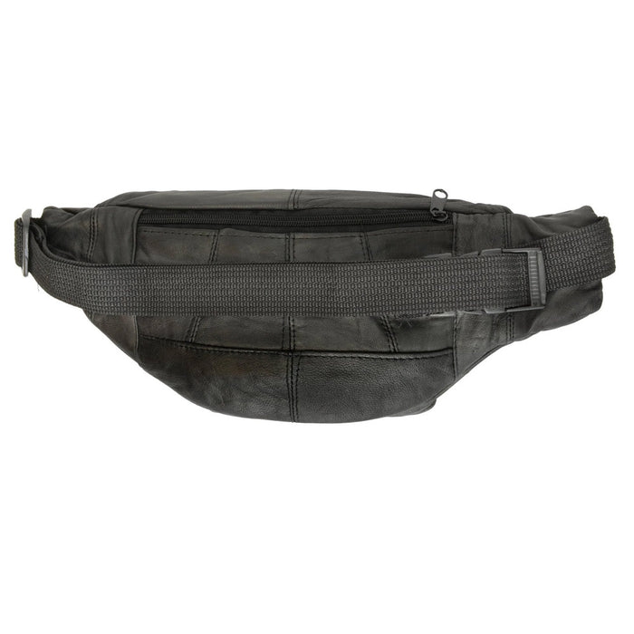 Black Leather Waist Fanny Pack Hip Belt Bag Pouch Travel Hip Purse Multi Zipper