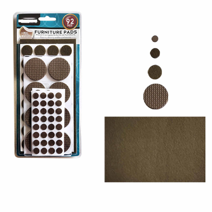 92 Pc Assorted Non Slip Felt Pads Furniture Floor Protectors Table Chair Brown