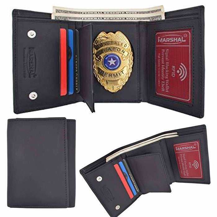 Eagle Top Badge Wallet Police Shield Security Style RFID Hidden Badge Leather Bk