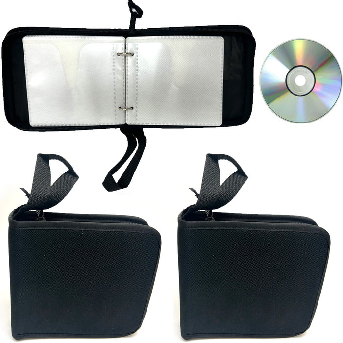 2 Black CD Case 24 Capacity DVD Media Storage Zipper Protective Disc Holder Book