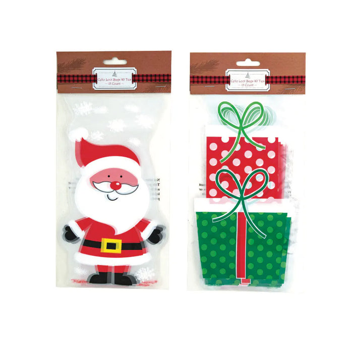 15 Christmas Party Bags Cello Baggies Loot Favor Treat Xmas Goody Candy Stuffer