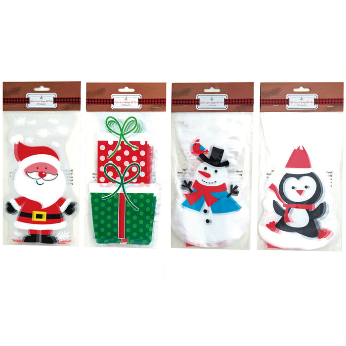 15 Christmas Party Bags Cello Baggies Loot Favor Treat Xmas Goody Candy Stuffer
