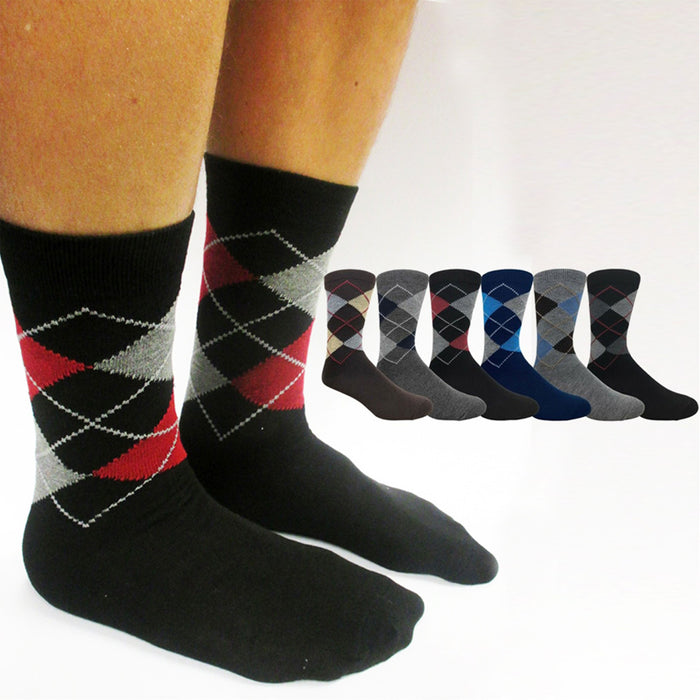 12 Pairs Mens Cotton Socks Argyle Striped Solid Crew Dress Casual Fashion 10-13