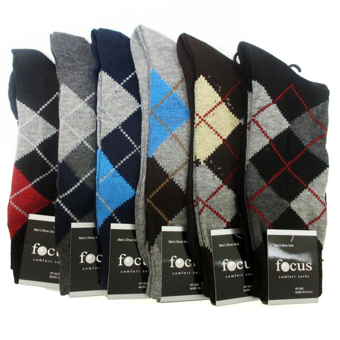 12 Pairs Mens Cotton Socks Argyle Striped Solid Crew Dress Casual Fashion 10-13