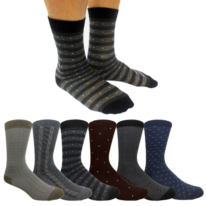 3 Pairs Men's Multi Color Dress Socks Crew Print Work Casual Fashion Size 10-13