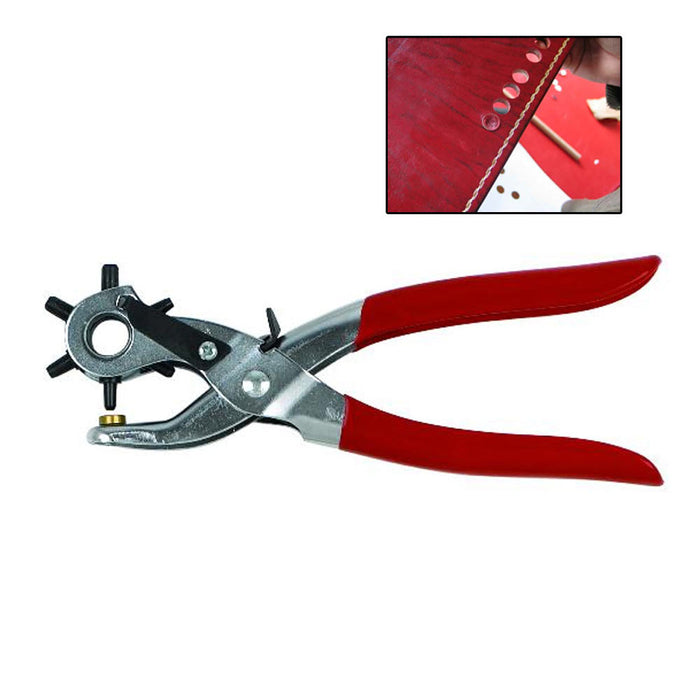 9" Rubber Gripped Carbon Steel 6 Size Revolving Leather Hole Punch Tool Brass