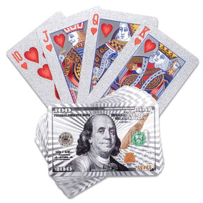 2 Pk Waterproof Playing Cards Standard Decks of Silver Foil Plastic Poker Cards