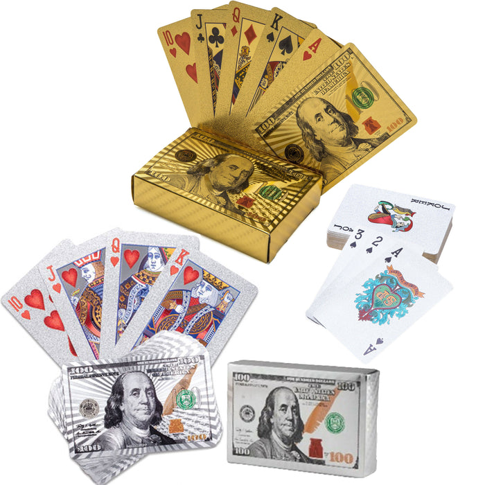 2 Decks Gold and Silver Foil Plated Poker Plastic Playing Cards Waterproof Gift