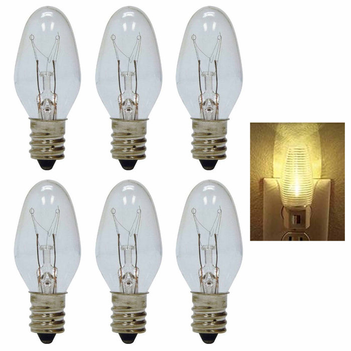 6 Clear Night Light Bulbs 4 Watt Lighting 120V Lamp Candelabra Base Replacement