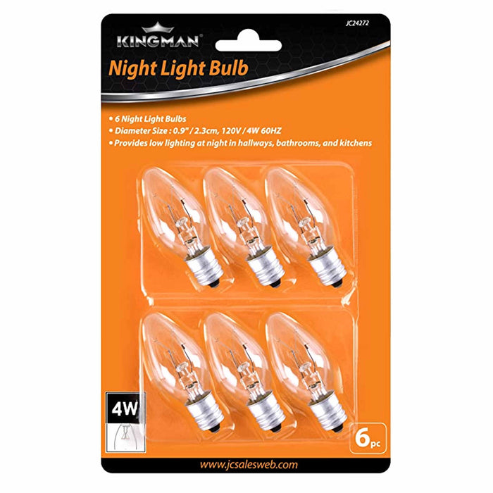 6 Clear Night Light Bulbs 4 Watt Lighting 120V Lamp Candelabra Base Replacement