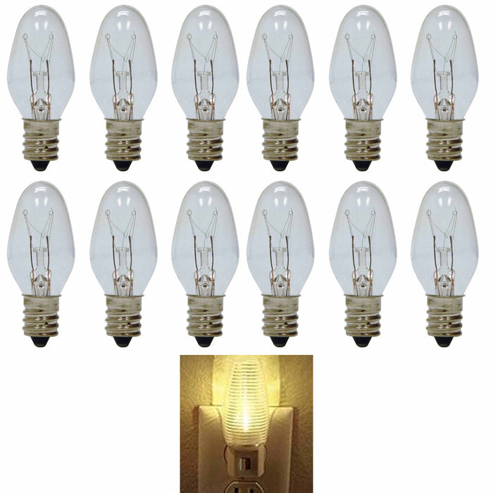 12 Clear Night Light Bulbs 4 Watt Lighting 120V Lamp Candelabra Base Replacement