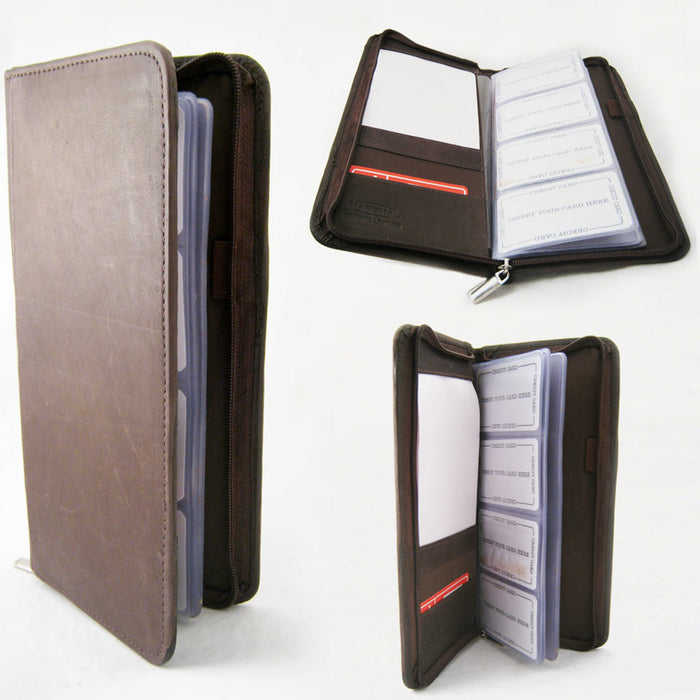 Genuine Leather Business Card Holder 160 Cards Organizer Book IDs Cards Brown !!