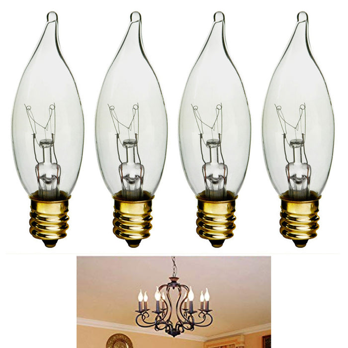 4 Clear 25W Candelabra Flame Tip Night Light Bulbs 120V Lamp Chandelier Sconce