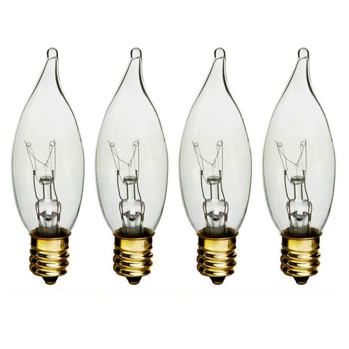 4 Clear 60W Candelabra Flame Tip Night Light Bulbs 120V Lamp Chandelier Sconce