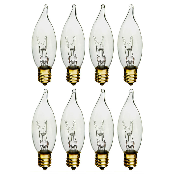 8 Night Light Bulbs Clear Candelabra Base Flame Tip 120V Decor Chandelier 60watt