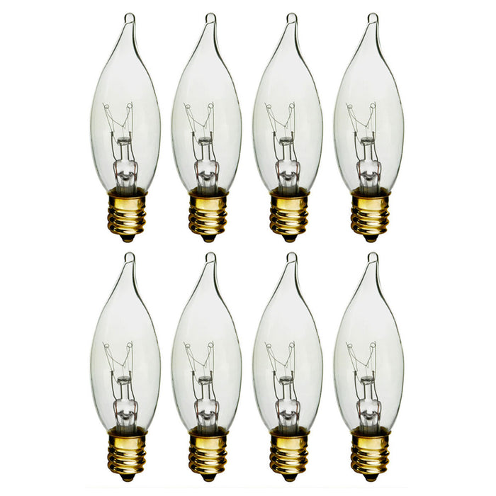 8 Night Light Bulbs Clear Candelabra Base Flame Tip 120V Decor Chandelier 60watt