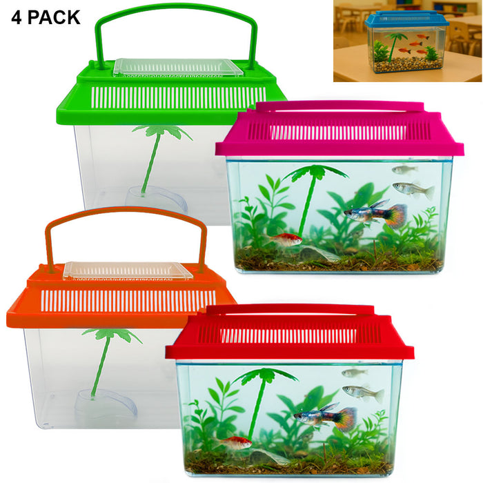 4 Aquarium Mini Fish Tank Plastic Fish Box Breeding Case Shrimp Turtle Goldfish
