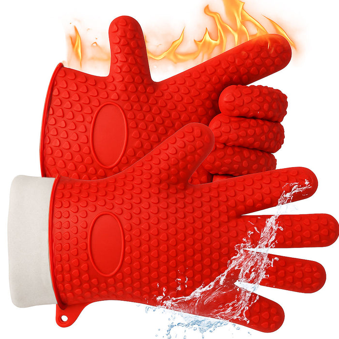 1 Pair Gloves Silicone Heat Resistant Kitchen Oven Cooking Flame Glove Washable