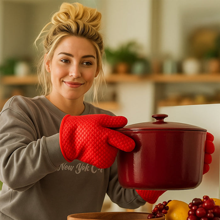 1 Pair Gloves Silicone Heat Resistant Kitchen Oven Cooking Flame Glove Washable