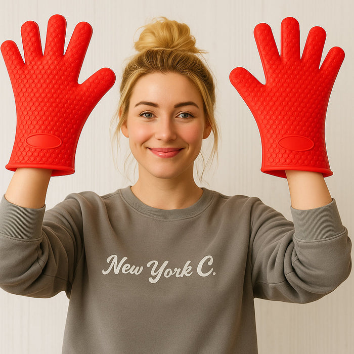 1 Pair Gloves Silicone Heat Resistant Kitchen Oven Cooking Flame Glove Washable