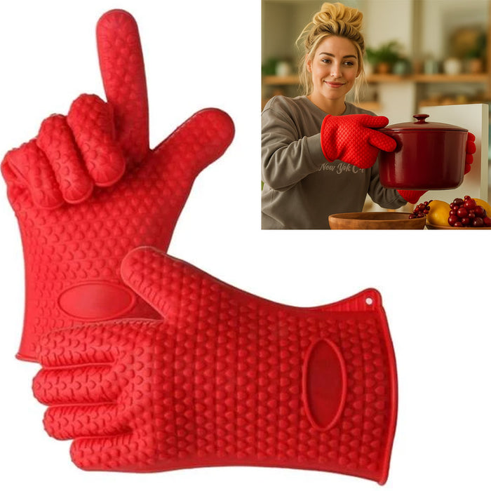 1 Pair Gloves Silicone Heat Resistant Kitchen Oven Cooking Flame Glove Washable
