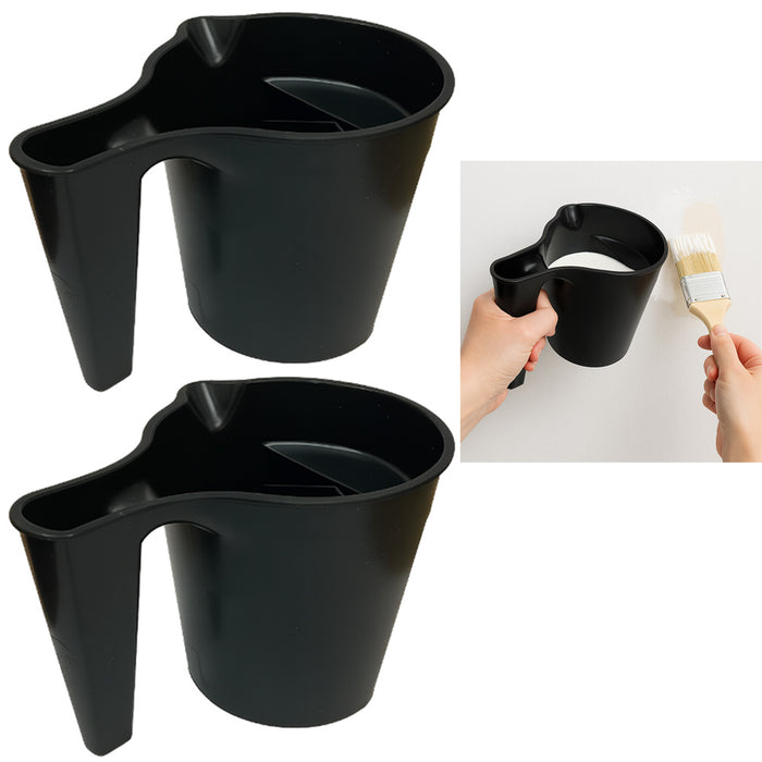 2 Plastic Mixing Cup Container Paint Brush Holder Touch Ups Trim Work Hold 17oz