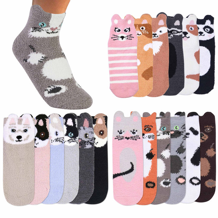 12 Pairs Fashion Novelty Cozy Socks Gift Women Fuzzy Slippers Ankle Crew 9-11