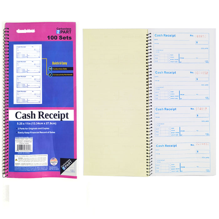 2 X Carbonless Cash Receipt Book 2 Part 50 Sets Rent Record Invoice 5.25" x 11"