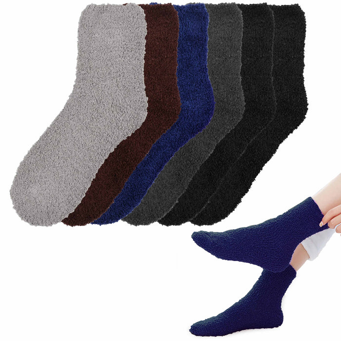 6 Pairs Plush Slipper Socks Men's Ladies Womens Fuzzy Cozy Warm Crew Cut 9-11