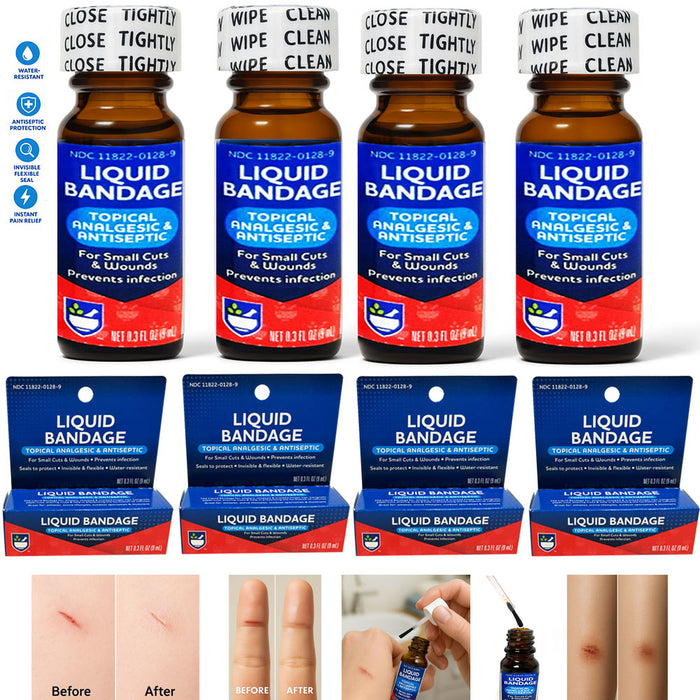 4 Pack Liquid Bandage 0.3 fl oz Antiseptic Analgesic Waterproof Invisible Seal