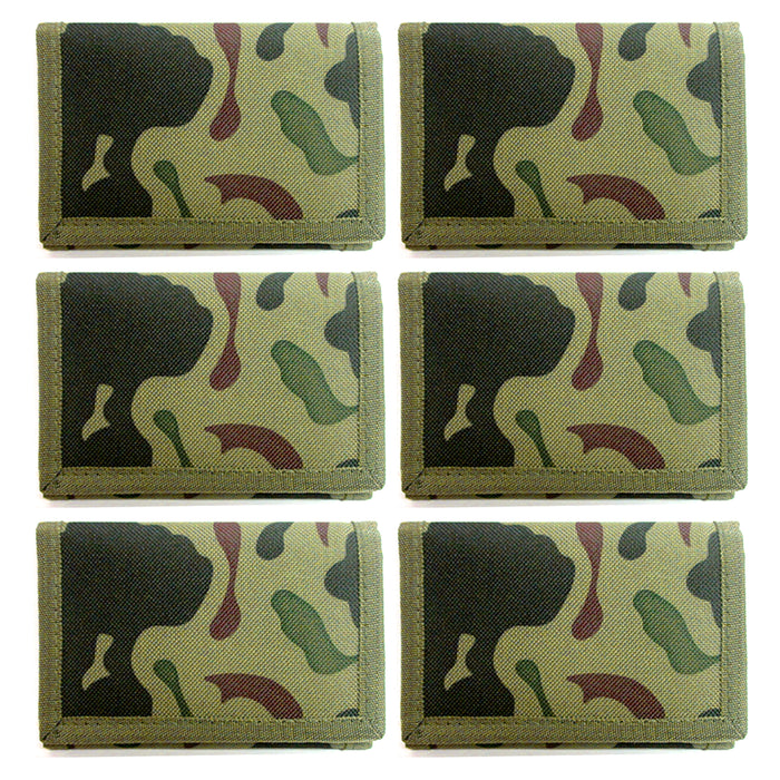 6 x Wholesale Trifold Wallet Canvas Outdoor Camo Army Teen Kids Party Gift Boys