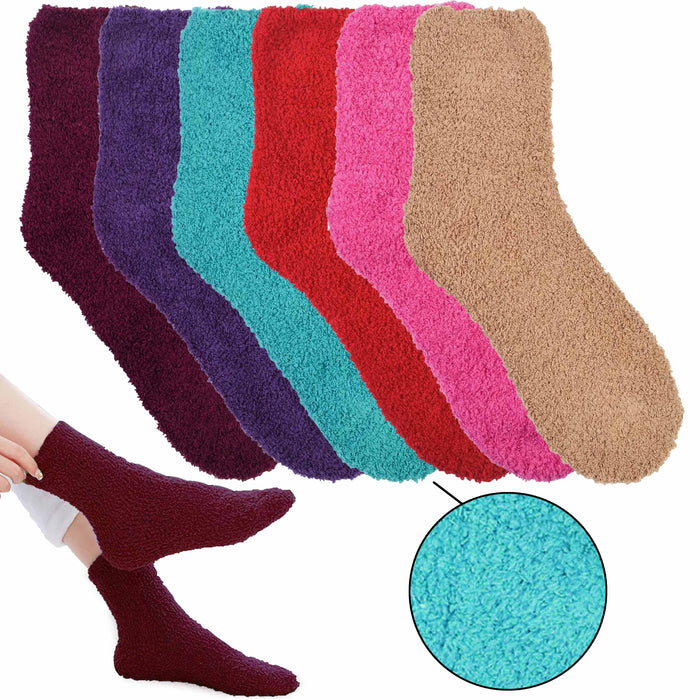 6 Pairs Fuzzy Socks Plush Soft Cozy Warm Slipper Ladies Women Colors 9-11