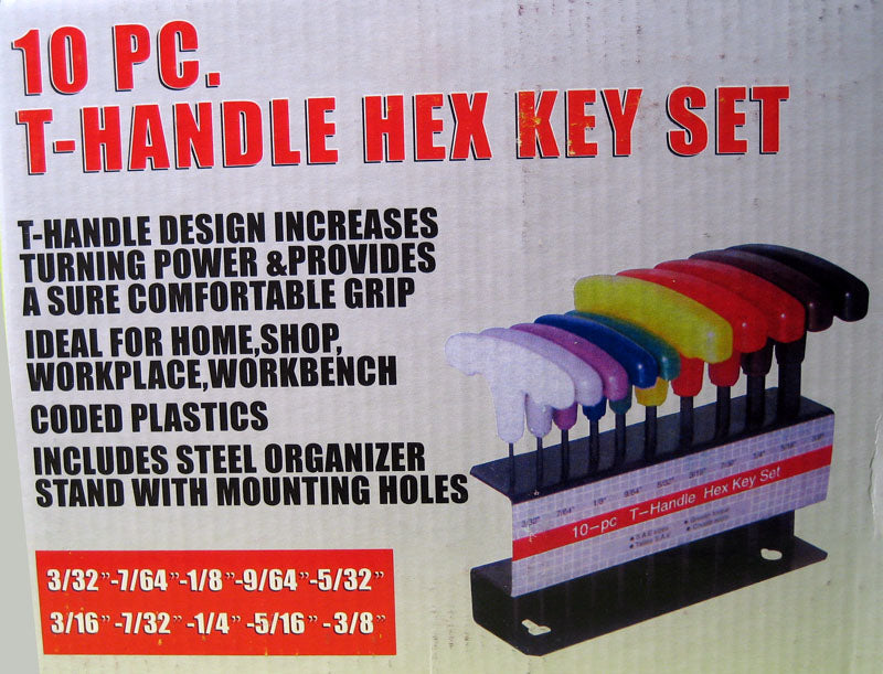 10 Piece Sae T Handle Grip Hex Key Long Standard Size Allen Wrench Hand Tool New