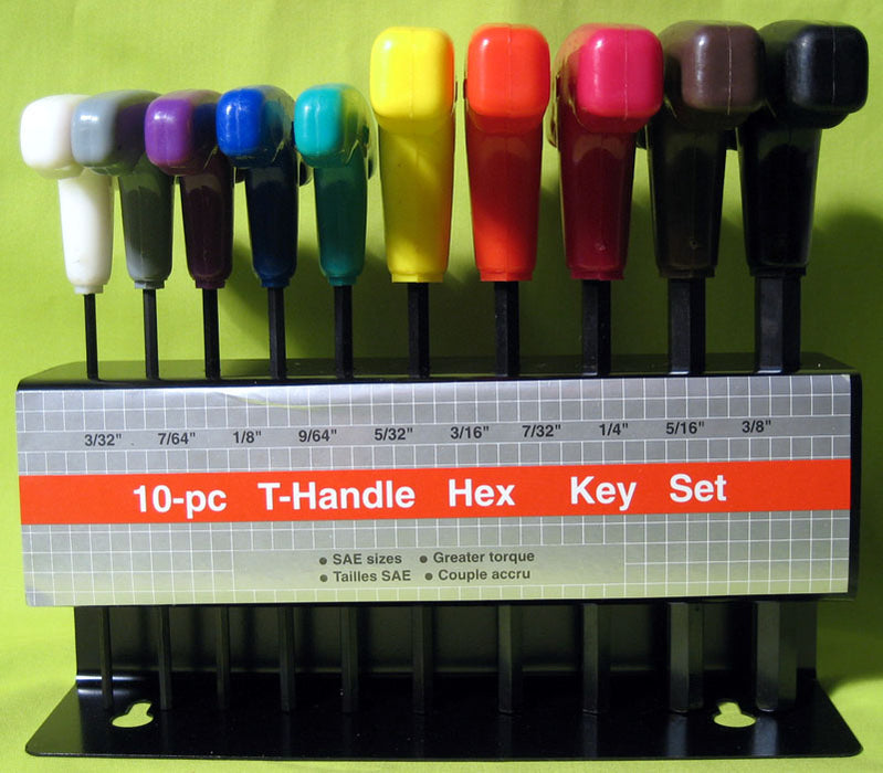 10 Piece Sae T Handle Grip Hex Key Long Standard Size Allen Wrench Hand Tool New
