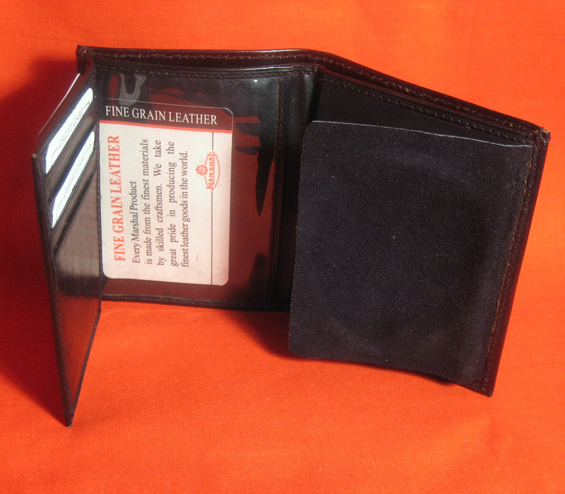 ID Badge Holder Real Leather Wallet Fire Investigator Shield Black Bifold Money