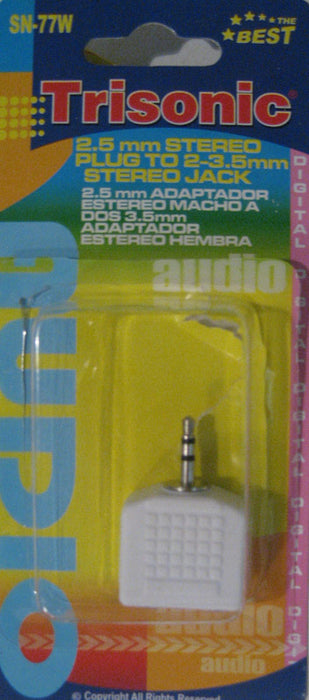 Silver 2 Way Headphone Splitter Adapter 2.5mm Stereo Male Jack To 2 Female Audio