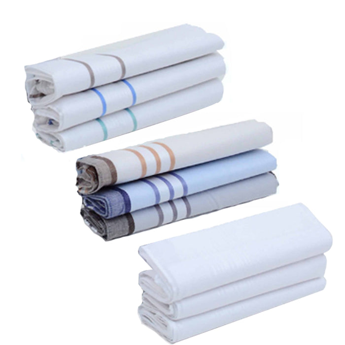 9 Pc Handkerchiefs Vintage Men's 100% Cotton White Party Hanky Hankies Towel