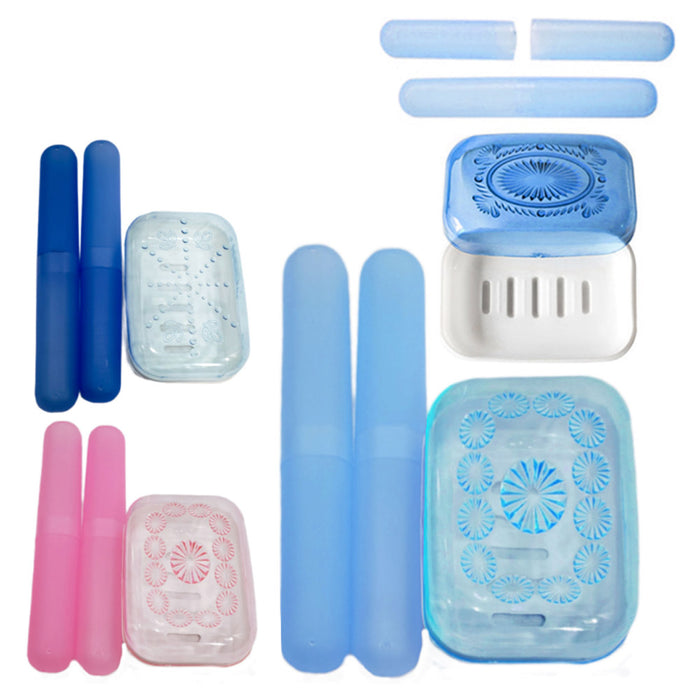 6pc Travel Set Soap Dish Toothbrush Holder Container Bathroom Organizer Portable