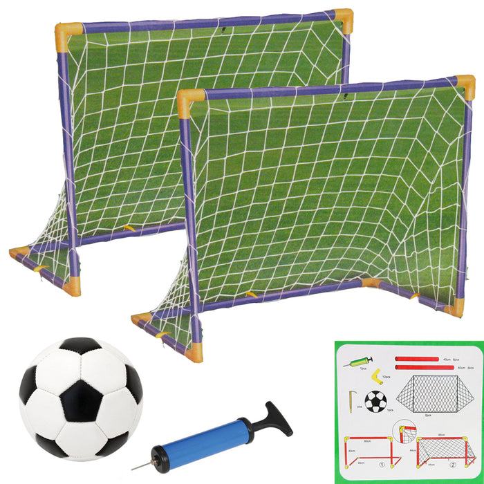 Soccer Hockey Goals w/ Nets Stakes Ball Pump Set Twin Goal Training Sports 32PCS