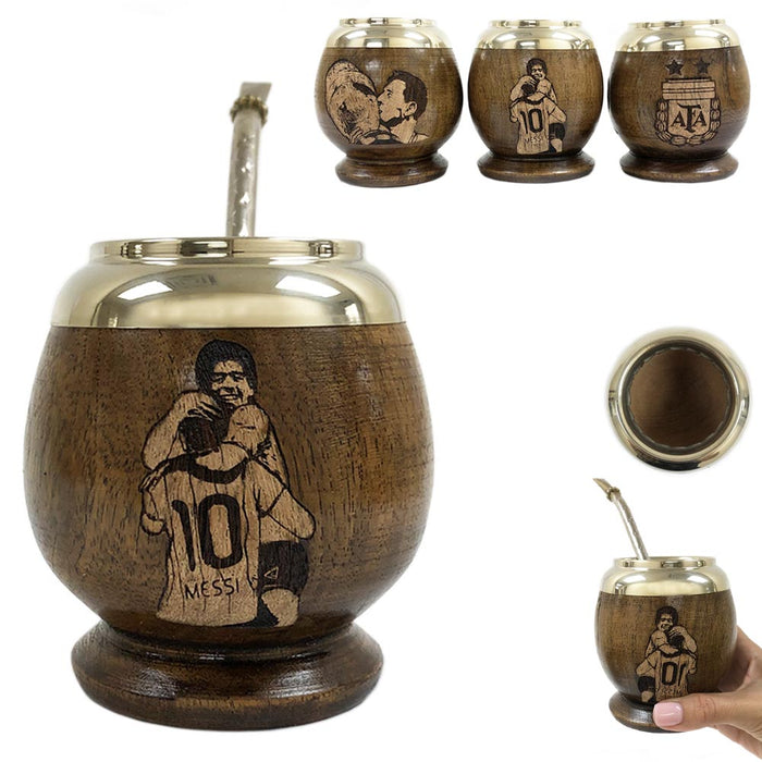 Yerba Mate Gourd Set Cup Straw Bombilla Copa America Messi Maradona Argentina