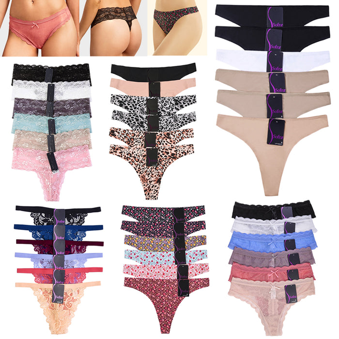 6 Lace Thong Cotton Plain Waist Underwear Floral Panties Flower Panty Spandex XL