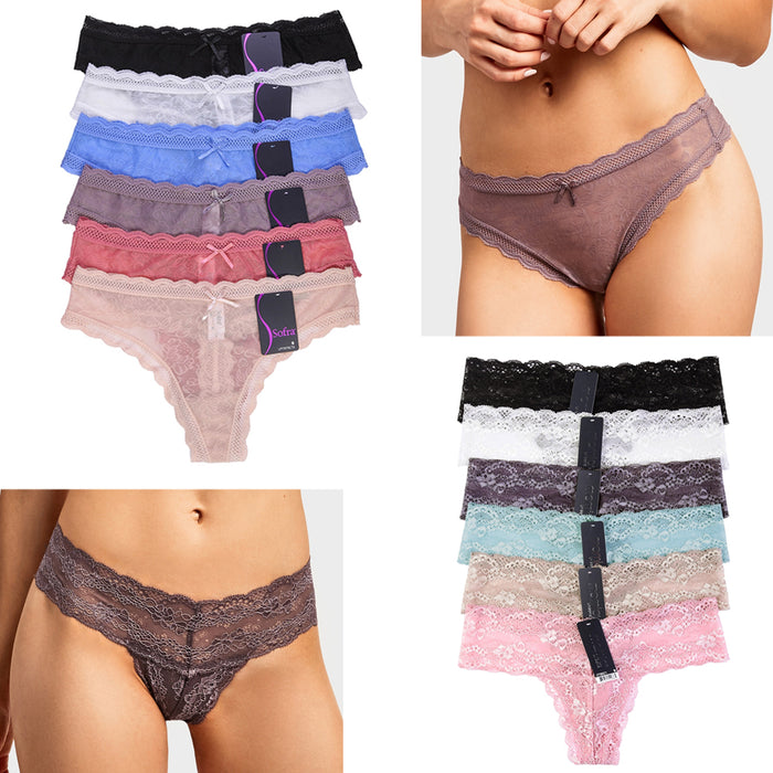12 Womens Lace Thong Plain Flower Floral Cotton Panty Underwear Pantie —  AllTopBargains