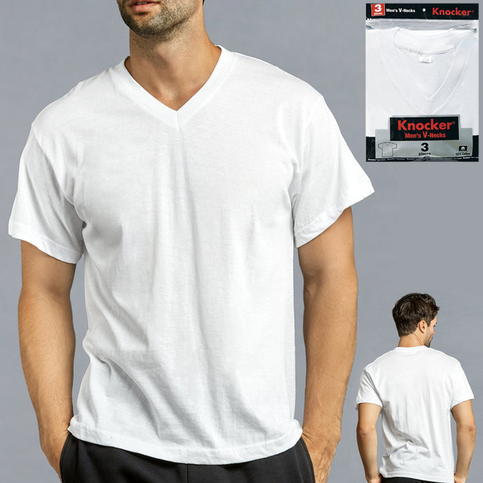3 Mens White V-Neck T-Shirt 100% Cotton Undershirt Comfort Soft Tee Tagless 2XL