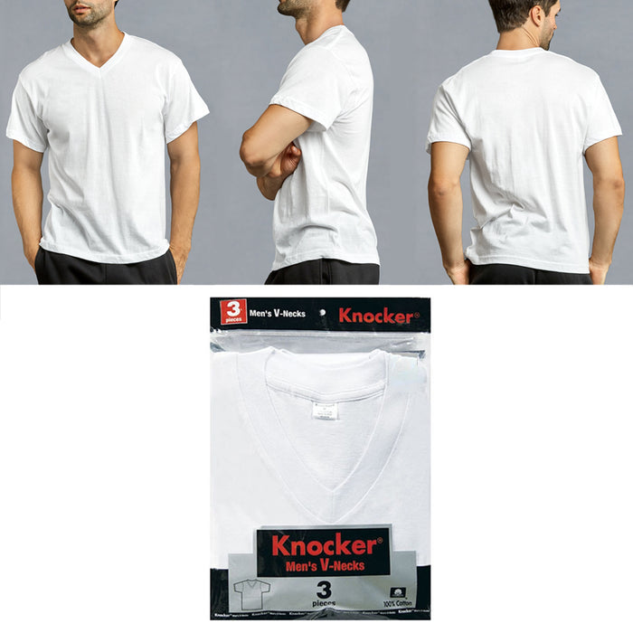 3 Mens White V-Neck T-Shirt 100% Cotton Undershirt Comfort Soft Tee Tagless Sz M