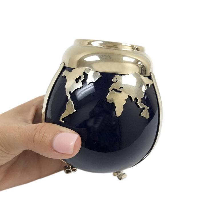 Ceramic Yerba Mate Gourd Cup Set Alpaca Bombilla Drink Straw World Map Travel