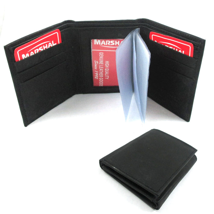 RFID Blocking Trifold Genuine Leather Wallet Pocket Credit Card ID Window Black