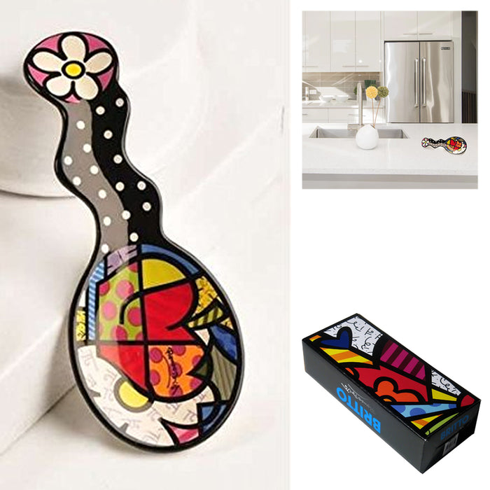 Romero Britto Spoon Rest Kitchen Utensil Ceramic Holder Home Decor Novelty Gift